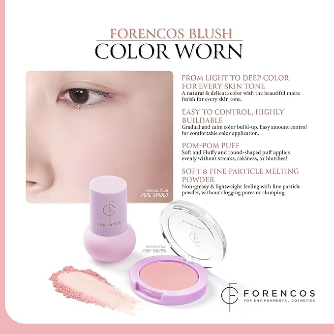 FORENCOS Matte Blush Set (Puff Included), Long Lasting Korean Blush Power, Zero Sebum Shine, Flawless Finish, Easy Blending, Lightweight & No Cakey Residue (PURE TIMIDUE)