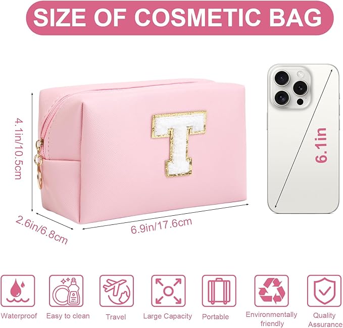 Birthday Gifts for Women Her,Travel Cute Makeup Bag,Large Capacity Cosmetic Bags for Women Makeup Pouch PU Leather Waterproof Cosmetic Bag (T, Pink)