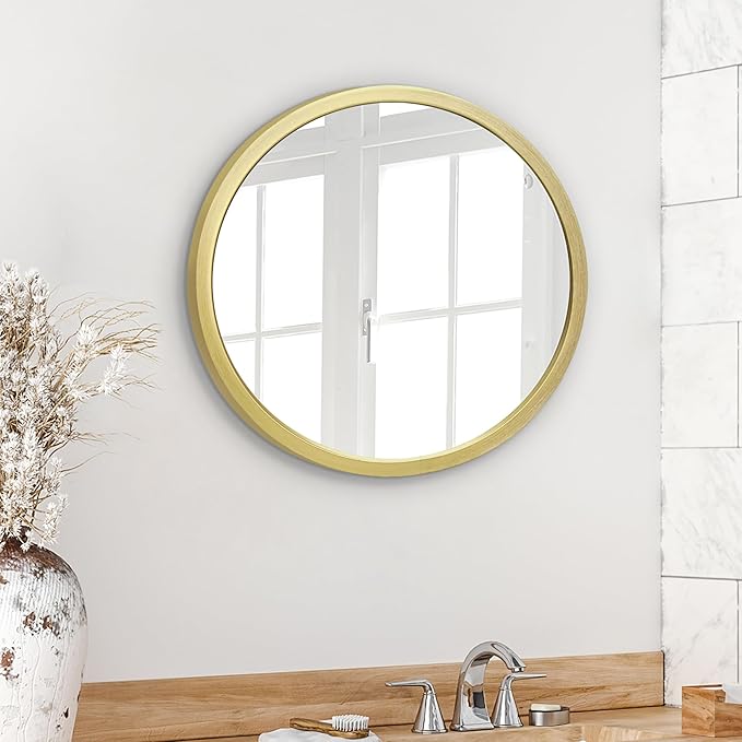 Americanflat 20" Round Mirror - Hanging Mirrors with Durable Frame - Modern Mirror for Bathroom, Bedroom, Living Room - Mirrors for Wall Display and Home Decor - Gold