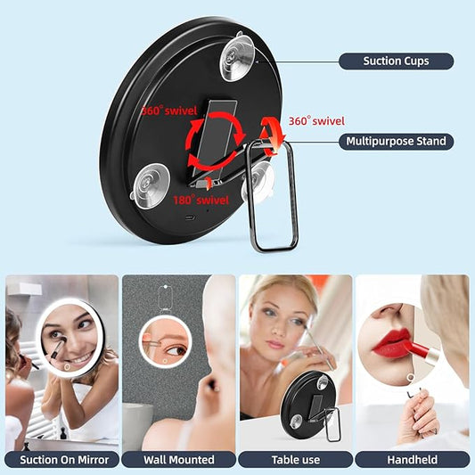 30X Magnifying Mirror with Lights, 6inch Makeup Magnified Mirror 30X Lighted Travel Magnification with 3 Suction Cups and 360° Adjustable Stand- Includes Tweezers & Scissors