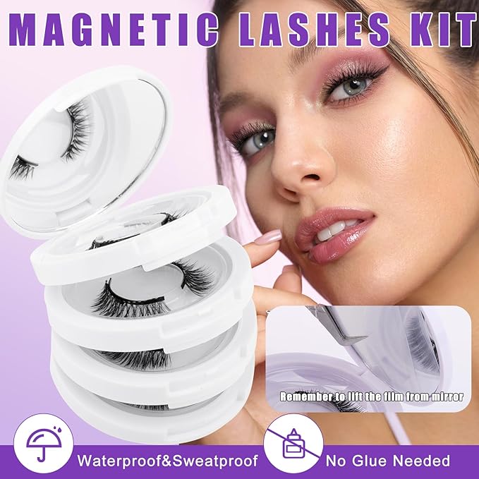 4-Pairs Reusable Magnetic Eyelashes with Applicator: Natural Look, Reusable, No Glue or Liner Needed, Wendy, K8+604-1