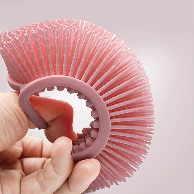 1 Pcs Silicone Bath Brush, Dual-Sided Massage Shower Brush, Suitable for Scrubbing, Suit for Kids & Adults, Household Soft Silicone Bathing Tool, Gentle & Non-Irritating (Pink)