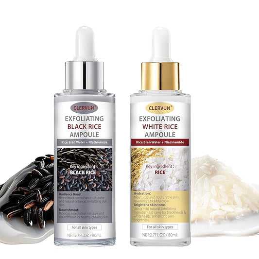 Black And White Rice Exfoliant Set, Facial Peels, 2PCS White + Black Rice exfoliator Peeling Ampoule, Soft Exfoliating Face and Body Scrub Dead Skin Cells Remover for All Skin Types Deep Hydration