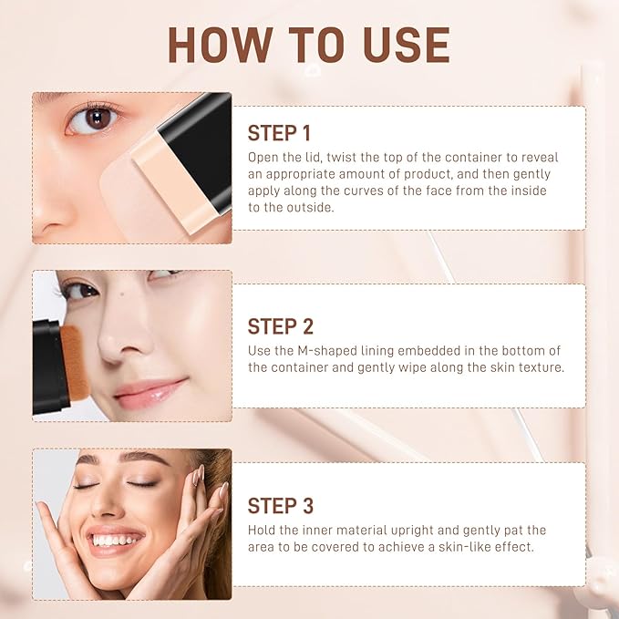 3 In 1-Luxury Anti-Wrinkle Foundation Stick， Flawless Eraser Foundation With Brush，Contour Stick Foundations Face for Women，Multi-use Makeup (Medium Color, 0.71)