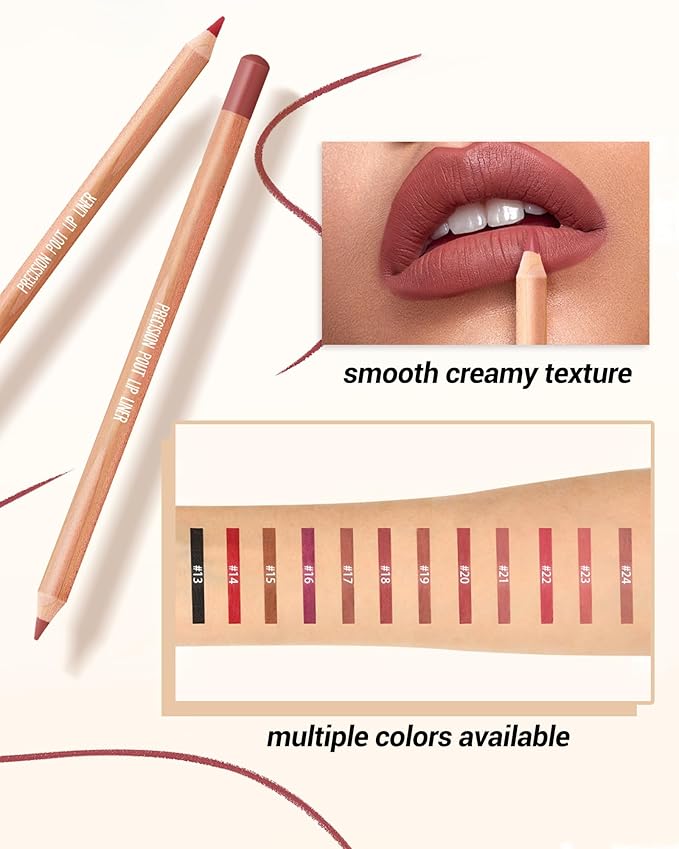 Matte Lip Liner Pencil Set, 12 Colors Creamy Lipliner Crayon, Long Lasting Waterproof Lip Tint Stain, Smooth, High Pigmented, Smudge-Proof Non-Stick Cup Lipstick Makeup Pen, Lip Liners Kit for Women-P