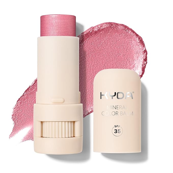 KYDA Mineral Color Balm, SPF 35, Creamy Blendable Color for Lips&Cheeks, Buildable Shimmer Finish, Lightweight Formula, Multiuse Makeup Stick, PINK