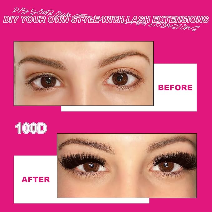 Fluffy Individual Lashes 100D D Curl Cluster Eyelash Extensions 10-18mm Wispy DIY Lash Extension Thick Volume False Eyelashes Clusters for Beginners