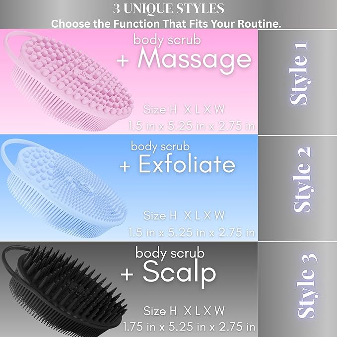 Avilana Silicone Body Scrubber – Dual-Sided Exfoliator for Men & Women, Gentle Loofah Alternative, Easy-to-Clean Silicone Shower Scrubber (Lavender with Silver)