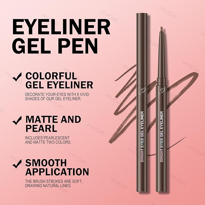 KYDA 2 Pcs Brown Gel Eyeliner Pencil - Super Soft and Smooth Glide With High Pigment Buildable Formula, Lasting Waterproof Colored Pen
