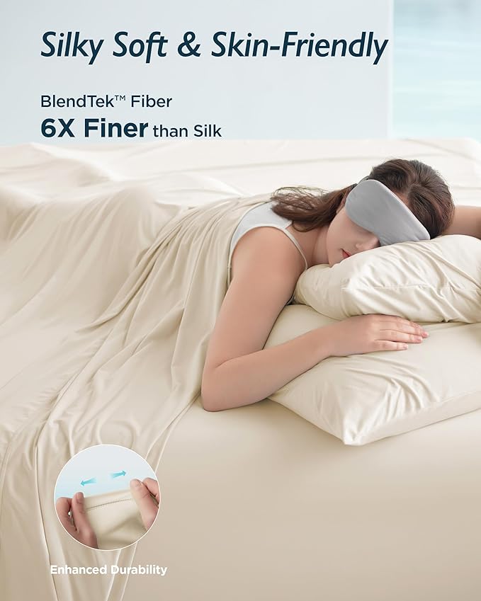 Breescape Cooling Sheet Set Twin XL Size - BlendTek™ Dry & Cool Technology for Hot Sleepers and Night Sweats, Q-Max>0.46 Tech, Deep Pocket Up to 18", 360° Elastic Band, Ivory
