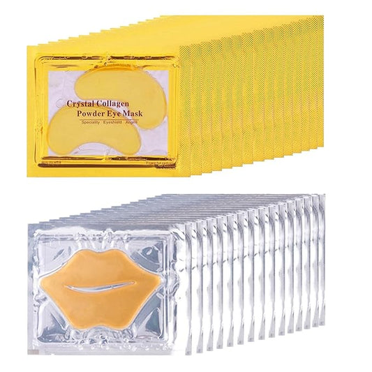 30 Pairs 24K Gold Eye Masks & Lip Masks, Crystal Collagen Eye Patches for Puffy Eyes, Reducing Fine Lines, Cooling Collagen Skin Care Eye Patches for Dark Circles