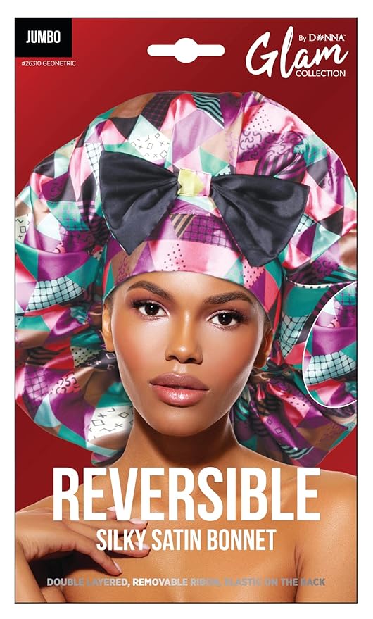 Donna Jumbo Bow Ribbon Bonnet 1pc Satin Bonnet for Sleeping Removable Reversible Bow Ribbon for Women with Curly Hair, Crochet Hairstyles Silk Hair Accessories Shower Cap Geometric Pattern