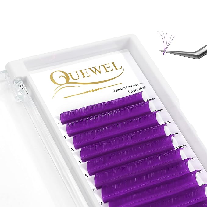 QUEWEL Easy Fan Volume Lashes .07 D Curl Purple 9-16mm Mixed Lash Tray Color Extensions Self Fanning 2D-10D Eyelash Extensions (Purple 0.07 D 9-16mm)