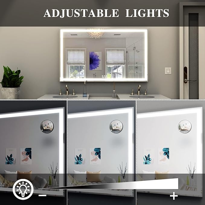 ANYHI Extra Large Vanity Mirror with LED Light, 40"x24.3" Big Size Lighted Vanity Mirror with 10X Magnifying, Tabletop/Wall Mounted, 3 Color Modes, Silver
