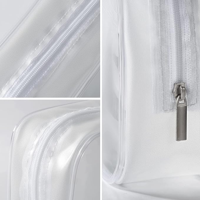 5 Pack Clear Plastic Zippered Toiletry Carry Pouch TSA Approved Toiletry Bag Portable Cosmetic Makeup Bag for Vacation, Bathroom and Organizing (White, Mixed Size)