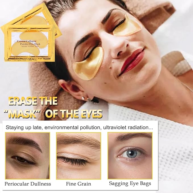 30 Pairs 24K Gold Eye Masks & Lip Masks, Crystal Collagen Eye Patches for Puffy Eyes, Reducing Fine Lines, Cooling Collagen Skin Care Eye Patches for Dark Circles