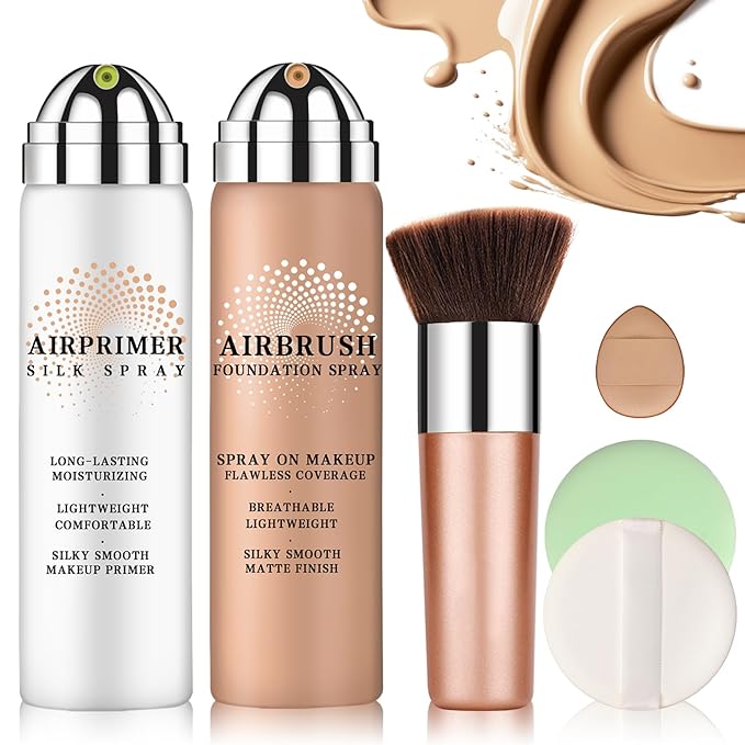 Magic Minerals Airbrush Foundation and Makeup Primer for Face,Full Coverage Foundation for Mature Skin,Moisturizing Airbrush Makeup (02 Beige)