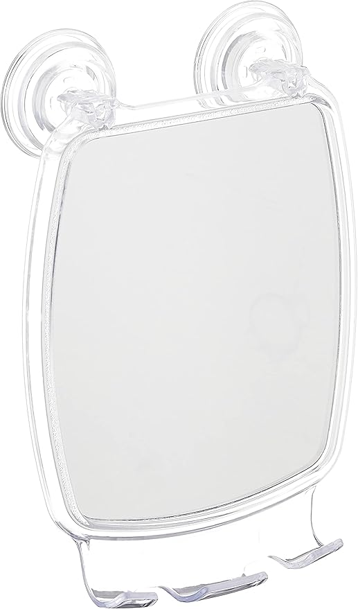 iDesign Plastic Power Lock Suction Shower Shaving Mirror with Razor Holder, Fog-Free Mirror for Bathroom or Tub, 6.25" x 8.5" x 2.5", Clear