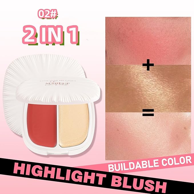 2 Colors Cream Blush for Cheeks Creamy & Ultra Pigmented Formula Face Blushes Makeup Cosmetics #02