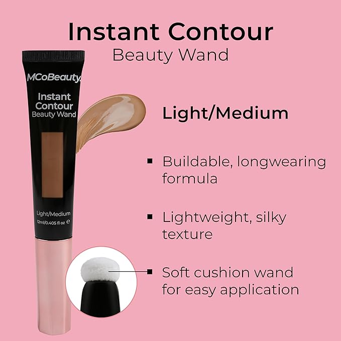 MCoBeauty Instant Contour Beauty Wand, Light/Medium, Sculpt & Define for a Natural Contour, Vegan, Cruelty Free Cosmetics