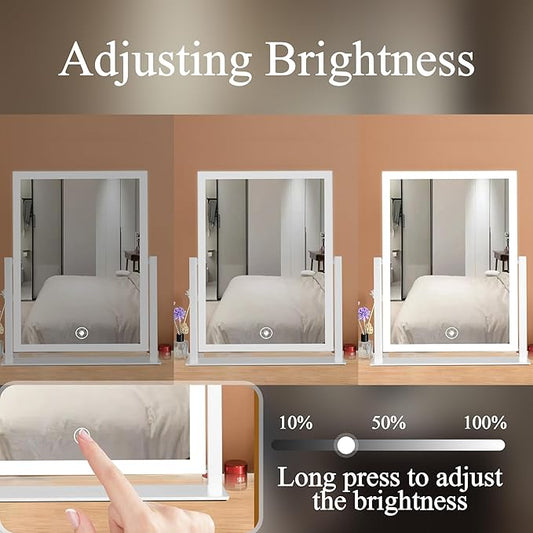 14 White LED Vanity Mirror with Lights 3 Color Dimmable LED Lighting,Desktop Makeup Mirror Smart Touch Control,360° Rotation,Adjustable Brightness,Lighted Cosmetic Mirror for Girls