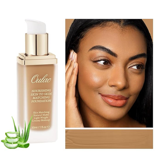 Oulac Foundation Make Up - Medium to High Coverage, Infused With Aloe Leaf and Vitamin E, Vegan, 30ml, Shade: Caramel 16