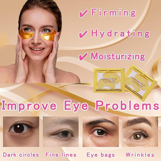 40 Pairs Eye Mask & Lip Mask, Moisturizing Lip Masks, 24K Gold Gel Crystal Collagen Under Eye Patches for Dark Circles, Wrinkles, Eye Bags and Fine Lines