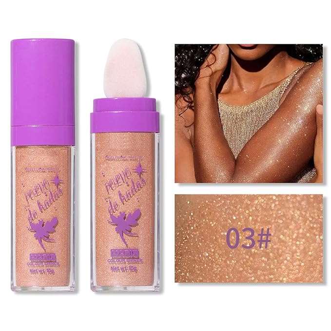 2pcs/set Polvo De Hadas Highlighters, Glitter Brightens Face Cheeks Body Lips Highlighting Patting Powder, Three-Dimensional Shimmer Bronzer Blusher Highlight Makeup Kit (Golden Brown)