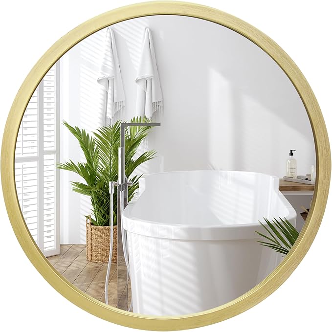 Americanflat 20" Round Mirror - Hanging Mirrors with Durable Frame - Modern Mirror for Bathroom, Bedroom, Living Room - Mirrors for Wall Display and Home Decor - Gold