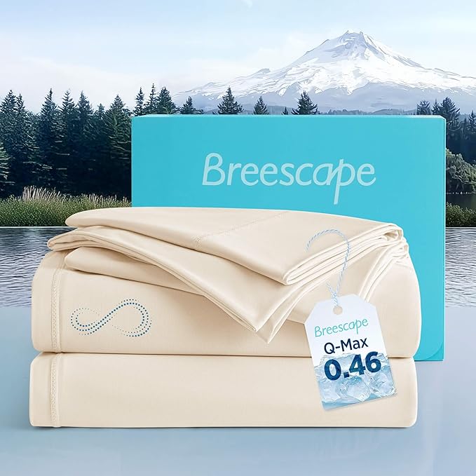 Breescape Cooling Sheet Set Twin XL Size - BlendTek™ Dry & Cool Technology for Hot Sleepers and Night Sweats, Q-Max>0.46 Tech, Deep Pocket Up to 18", 360° Elastic Band, Ivory