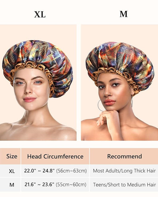 mikimini Large Shower Cap for Women Long Hair,Mystery Shower Caps with Brown Lace, Reusable Waterproof Bathing Shower Hat