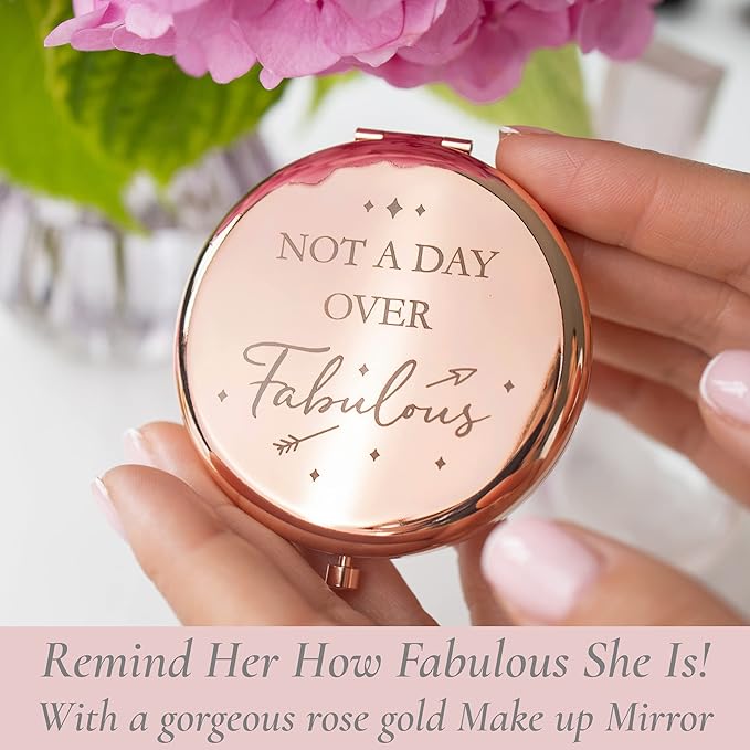 Birthday Gifts for Women - Not a Day Over Fabulous Rose Gold Compact Mirror - Birthday Gift Ideas for Friend; Coworker, Aunt, Mom - All Ages inc. 30th, 40th, 50th 60th, 70t 80th