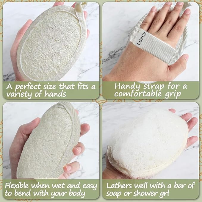 Natural Loofah Exfoliating Body Scrubber, Dual-Sided Shower Loofah Sponge, Bath Shower Loofah Spong for Men and Women, Face and Body Bath Scrubber- 3 Count (1 Pack)