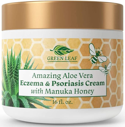 Manuka Honey Eczema Cream Moisturizing Lotion For Psoriasis Relief - Itchy, Dry Skin Rash Ointment -Skin Soothing Moisturizer Baby Kids & Adults-High Strength Body & Face Cream 16oz
