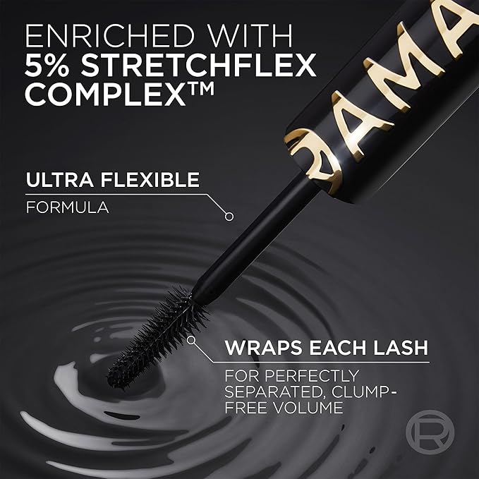 L'Oreal Paris Voluminous Panorama Mascara, Volumizing and Lengthening Formula, Longwear, Smudge-Resistant and Washable, All Night Black Mascara, 0.33 Fl Oz