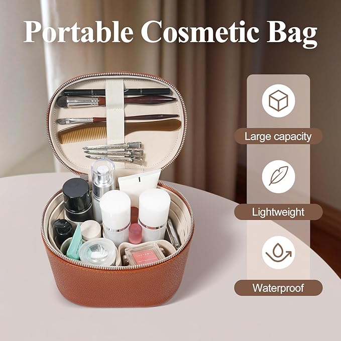 Makeup Bag, Travel Make up Case with Compartments and Handle, Portable Cosmetic Organizer Bags,Toiletry Bag for Women