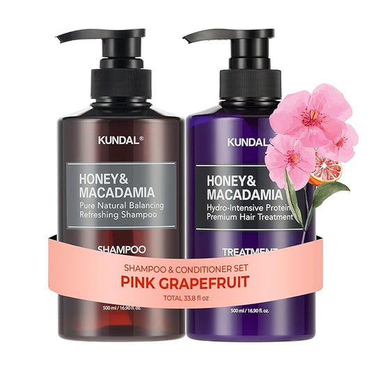 KUNDAL Korean Shampoo and Conditioner Set [Pink Grapefruit] Salon-quality, Long Lasting Scent, Moisturizing, Sulfate-Free, Argan & Macadamia Oil, Korean Hair care, 16.9 fl oz each, Stocking Stuffers