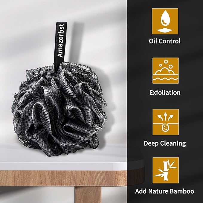 Amazerbst 6 Pack Bath Sponges Mesh Balls Shower Loofahs Wash Back Body Cleaning Scrubber Exfoliator Loofah Sponge Bathing Accessories Women Men