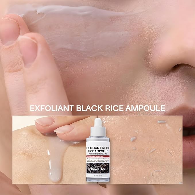 Black-Rice Peeling Ampoule, Black Rice Exfoliant Face Scrub, Peel Shot Glow Rice Ampoule Duo, Face Exfoliator Pore Minimizer for face, Dead Skin Remover for Body & FAce, Moisturizing, Smooth