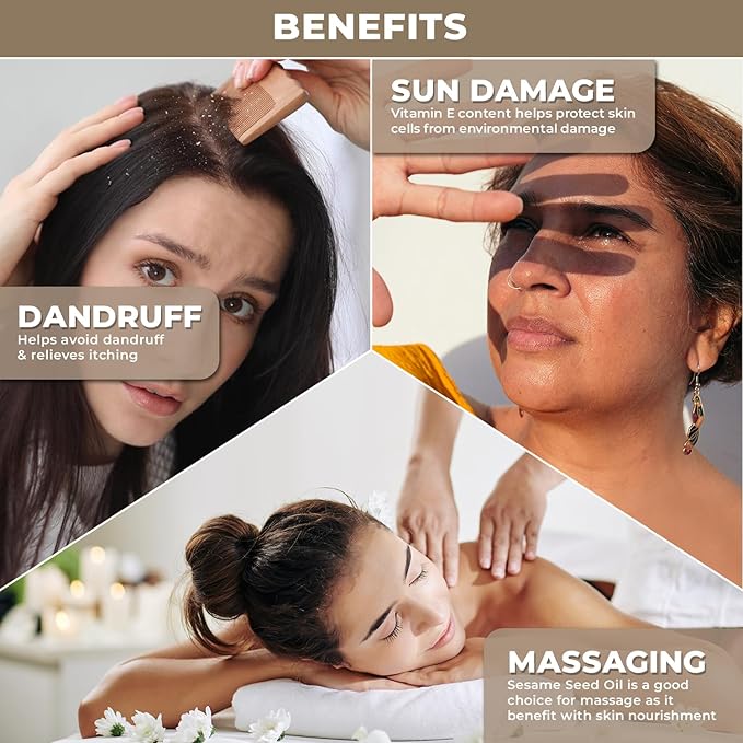 Premium Organic Sesame Oil - Cold Pressed, for Skin & Hair - Nutrient-Rich Sesame Seeds - Natural & Pure - Non-GMO, Vegan, Cruelty-Free, Hexane-Free - 1 fl oz