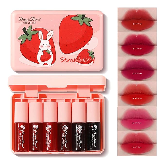 6 Colors Lip Tint Stain Mini Liquid Lipstick, Korean Lip Gloss Moisturizing Natural Velvet Lip Tint, Waterproof Longwear Liquid Blush & Lip Stain, Vivid Color Lip Tint Makeup