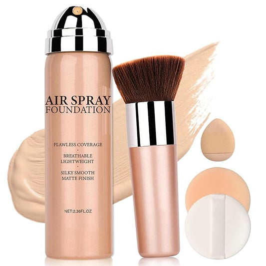 Magic Minerals Airbrush Foundation Full Coverage Foundation for Smooth Nude Finish,Moisturizing Airbrush Flawless Setting Spray Waterproof Foundation with Brush and 2 Powder Puffs (03 Nude)