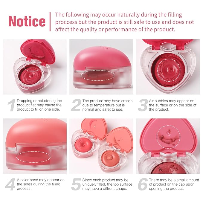 Heart-Shaped Cream Blush for Cheeks & Lips – 2-in-1 Tinted Lip and Cheek Balm Kit with Mini Brush – Blendable Dewy Blusher Face Makeup for Women, Portable Compact for Travel & On-the-Go Touch Ups 05