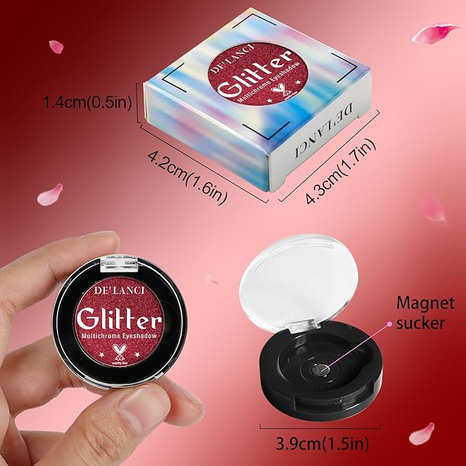 Afflano Single Red Eyeshadow Palette Shimmery, Ultra Pigmented Red Glitter Eyeshadow, Sparkly Duo Chrome Dark Red Makeup Eye Shadow Powder, Multi-Dimensional Eyes Look Goth Christmas Makeup