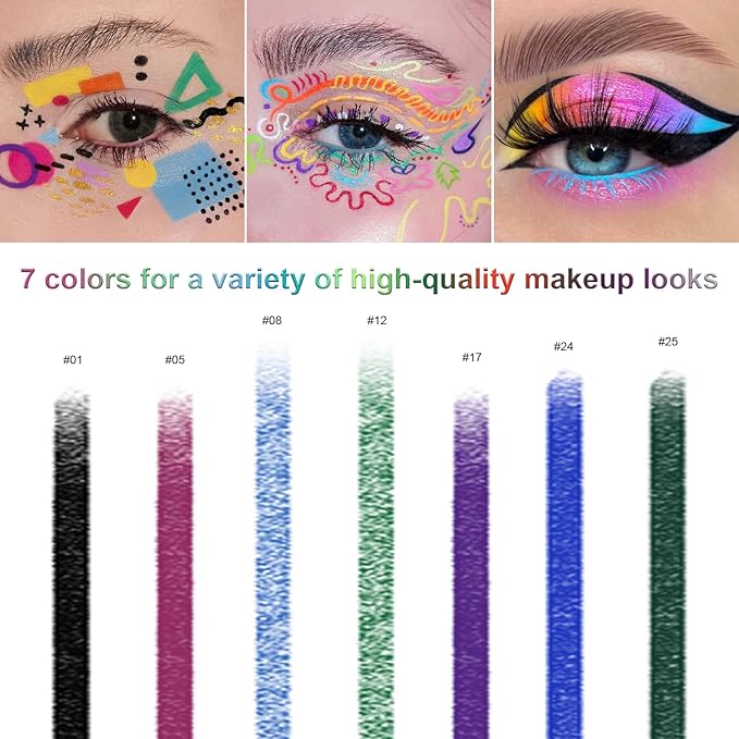 7 Colorful Eyeliner Pen Set, Eye Shadow Pencil, Pearl Eyeliner Kit Metallic Glitter Eye liner Pencil for Women Eye&Lip Liner Professional Eye Makeup Set Colorful Eye Color (7PCS D)