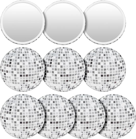10Pcs Round Checkered Compact Mirror Bulk, 2.72 Inch Disco Party Supplies Mirror Bulk for Disco Ball Party Favors, Handheld Portable Makeup Mirrors for Women Purse