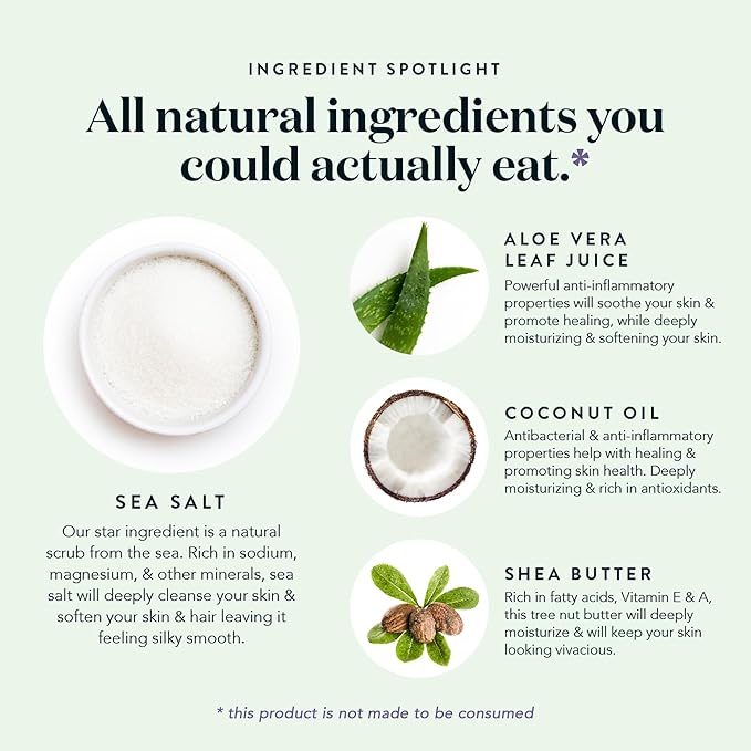 Bare Botanics 3 pc Body Scrub Gift Set - Ready to Gift Naturally Scented Sea Salt Scrub Made in Madison, WI - Formulated w/Skin Loving Moisturizers - Vegan, Cruelty Free Exfoliator w/a Cute Spoon