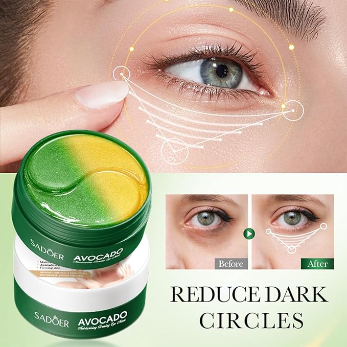 Avocado Under Eye Patches - 60 Pcs Eye Mask Anti-Aging Collagen Hyaluronic Acid Moisturizing Under Eye Mask for Removing Dark Circles