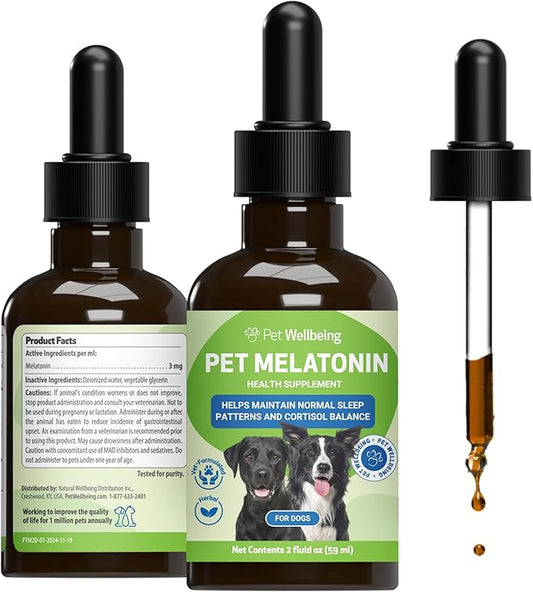 Pet Wellbeing Pet Melatonin for Dogs - Supports Adrenal Health, Cortisol Balance, Helps Maintain Normal Sleep Patterns - Veterinarian-Formulated Liquid Supplement 2 fl oz (59 ml)