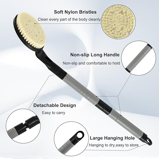 Back Scrubber for Shower,21.7" Long Handle Shower Brush for Body to Clean Dirt,Back Brush for Shower Men,Women